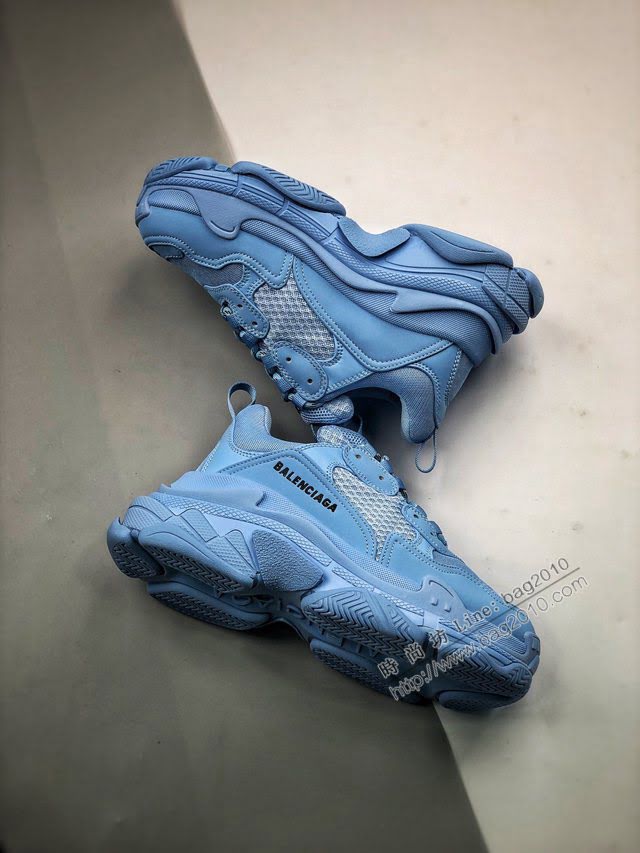 Balenciaga經典款男女鞋 巴黎世家頂級版本Triple S大底LOGO淡藍老爹鞋 Balenciaga情侶款老爹鞋  hdbl1207